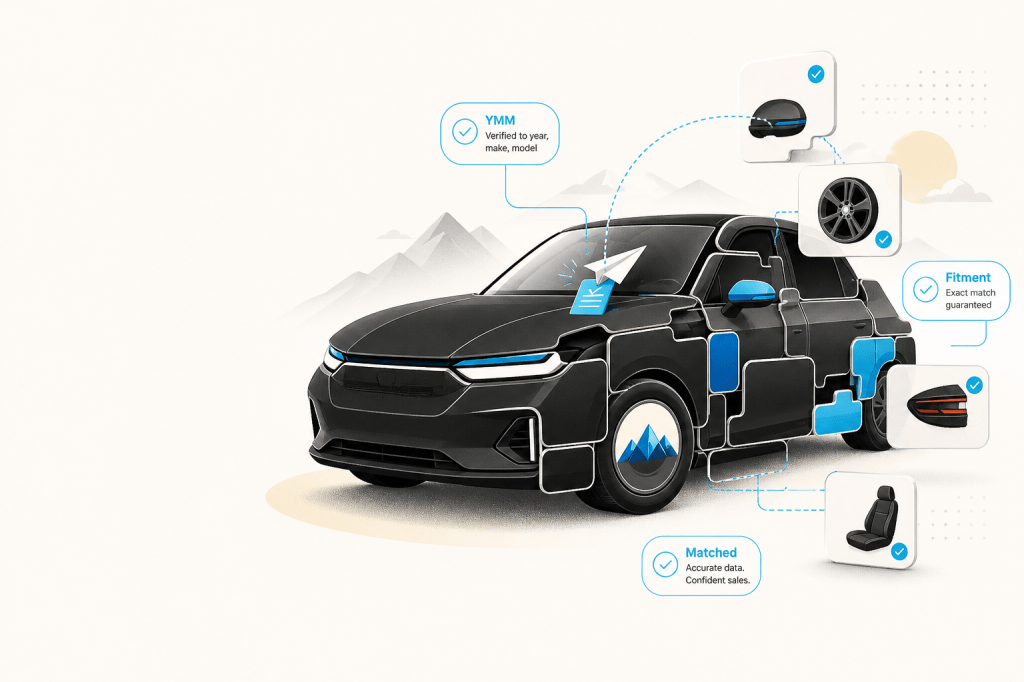 Illustration of a car assembled from matched automotive catalog data