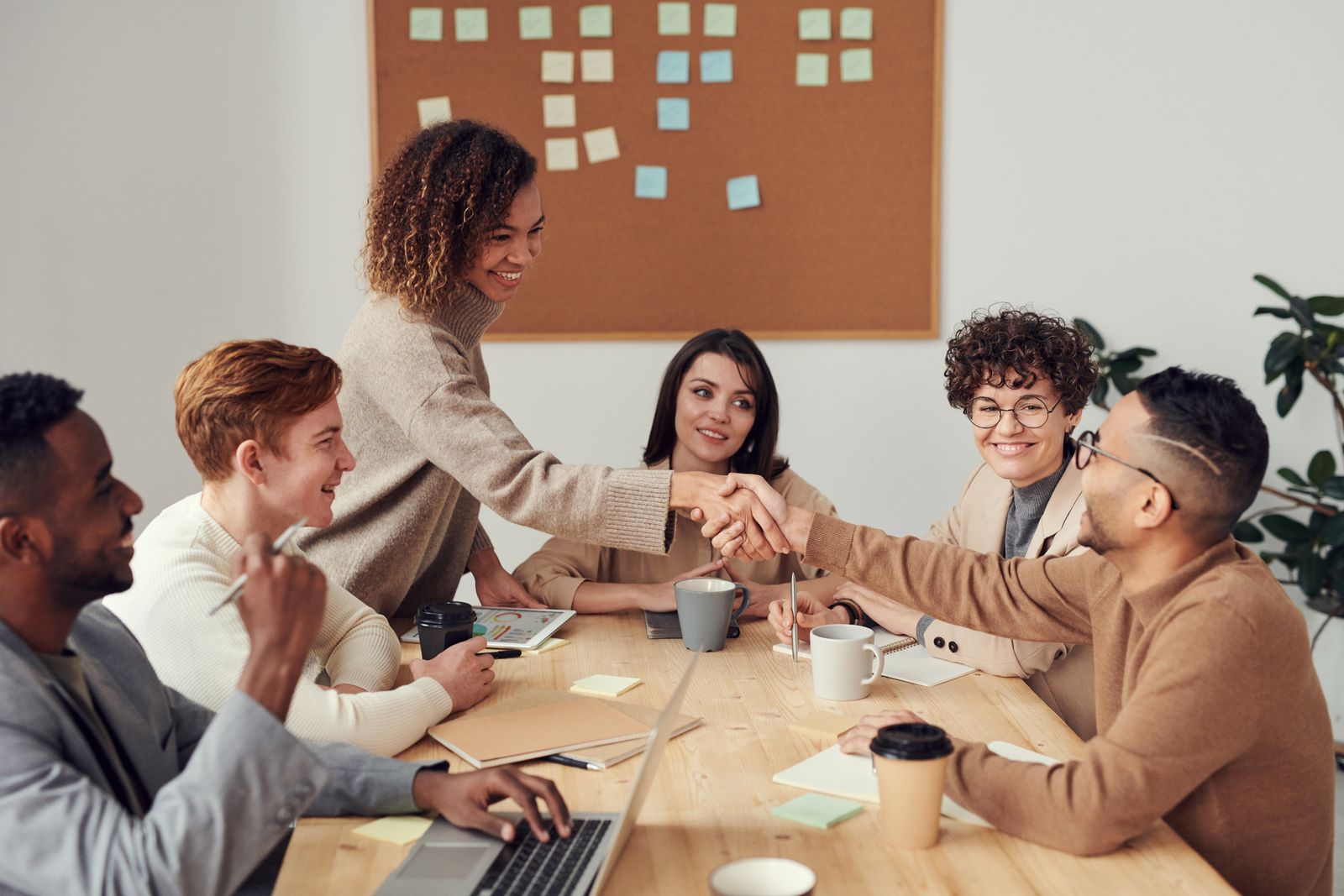 Team reviewing work together in an office.